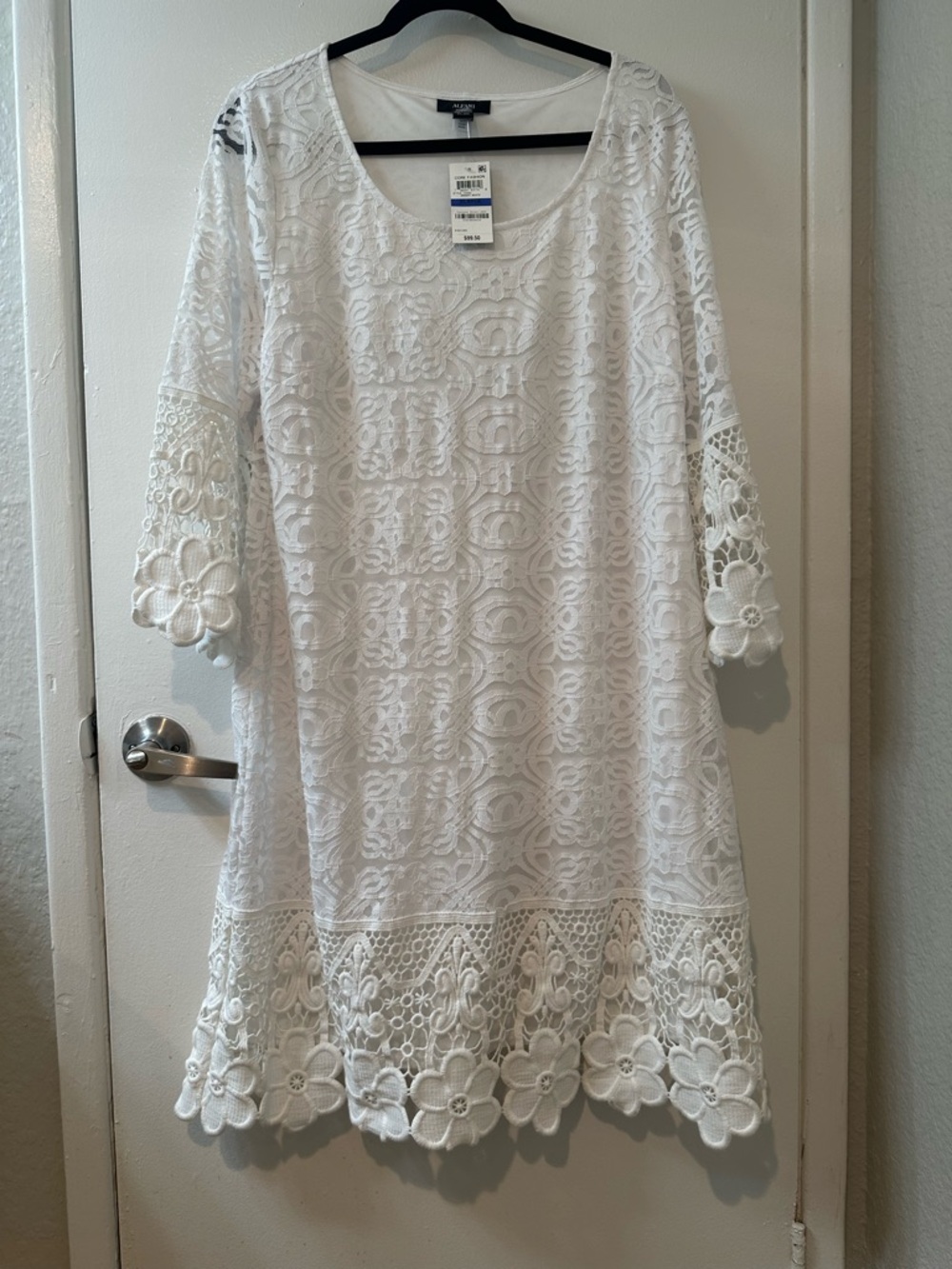 Alfani White Lace Midi Dress with Floral Hem
